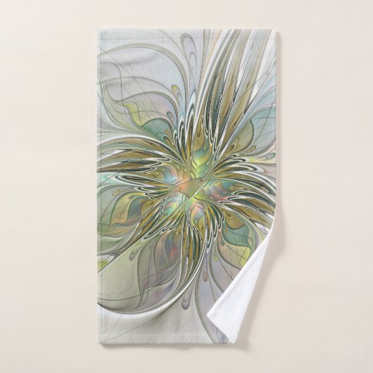 Floral Fantasy Modern Fractal Art Flower met Gold Bad Handdoek (Handdoek)