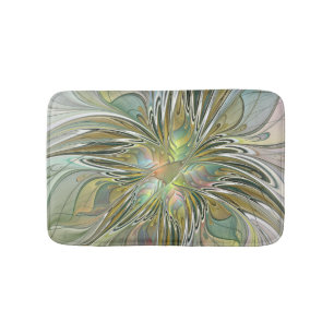 Floral Fantasy Modern Fractal Art Flower met Gold Badmat