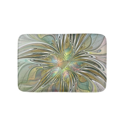 Floral Fantasy Modern Fractal Art Flower met Gold Badmat (Voorkant)