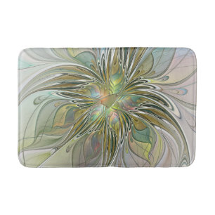 Floral Fantasy Modern Fractal Art Flower met Gold Badmat
