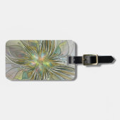 Floral Fantasy Modern Fractal Art Flower met Gold Bagagelabel (Voorkant horizontaal)