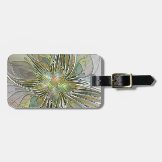 Floral Fantasy Modern Fractal Art Flower met Gold Bagagelabel (Voorkant horizontaal)