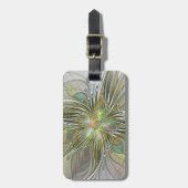 Floral Fantasy Modern Fractal Art Flower met Gold Bagagelabel (Voorkant verticaal)