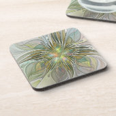 Floral Fantasy Modern Fractal Art Flower met Gold Bier Onderzetter (Linkerzijde)