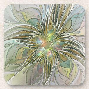 Floral Fantasy Modern Fractal Art Flower met Gold Bier Onderzetter