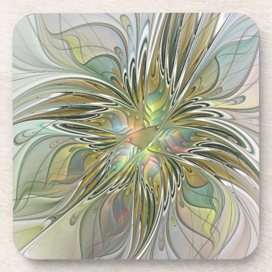Floral Fantasy Modern Fractal Art Flower met Gold Bier Onderzetter (Voorkant)