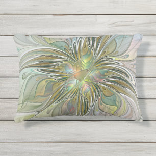 Floral Fantasy Modern Fractal Art Flower met Gold Buitenkussen