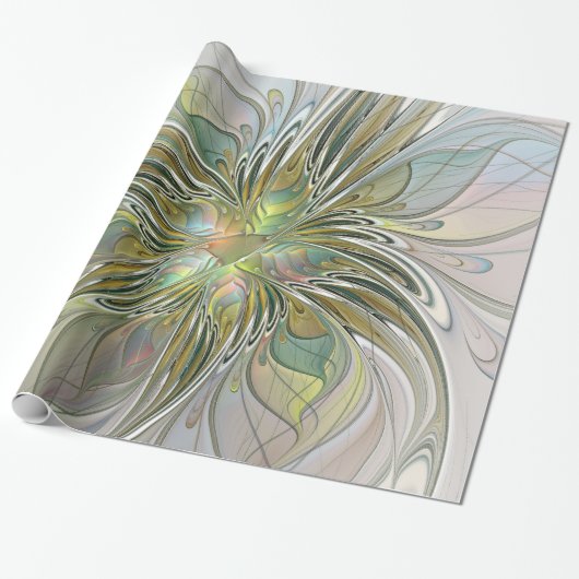 Floral Fantasy Modern Fractal Art Flower met Gold Cadeaupapier (Uitgerold)
