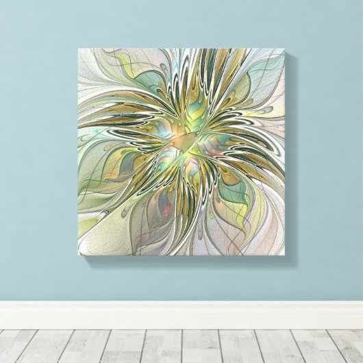 Floral Fantasy Modern Fractal Art Flower met Gold Canvas Afdruk (Insitu (Houten vloer))