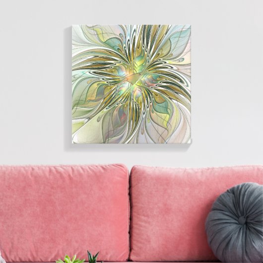 Floral Fantasy Modern Fractal Art Flower met Gold Canvas Afdruk (Insitu (Woonkamer))