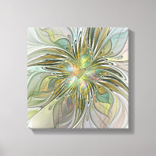 Floral Fantasy Modern Fractal Art Flower met Gold Canvas Afdruk
