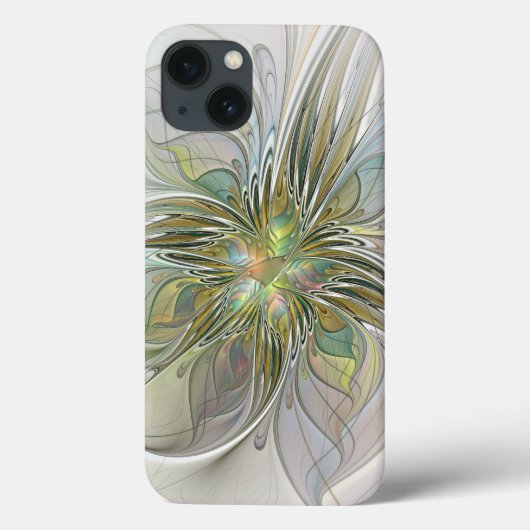 Floral Fantasy Modern Fractal Art Flower met Gold Case-Mate iPhone Case (Achterkant)