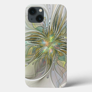 Floral Fantasy Modern Fractal Art Flower met Gold iPhone 13 Hoesje