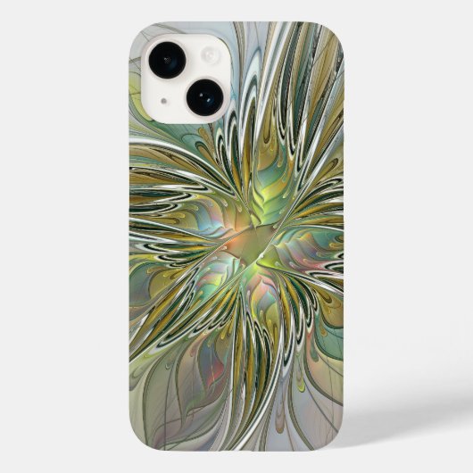 Floral Fantasy Modern Fractal Art Flower met Gold Case-Mate iPhone Case (Achterkant)