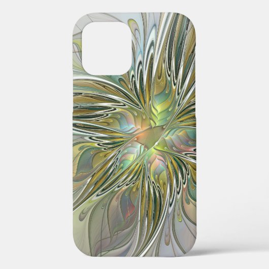 Floral Fantasy Modern Fractal Art Flower met Gold Case-Mate iPhone Case (Achterkant)