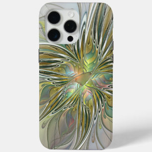 Floral Fantasy Modern Fractal Art Flower met Gold iPhone 15 Pro Max Hoesje