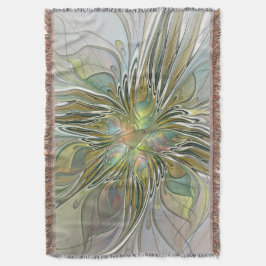 Floral Fantasy Modern Fractal Art Flower met Gold Deken