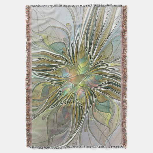 Floral Fantasy Modern Fractal Art Flower met Gold Deken (Voorkant Verticaal)