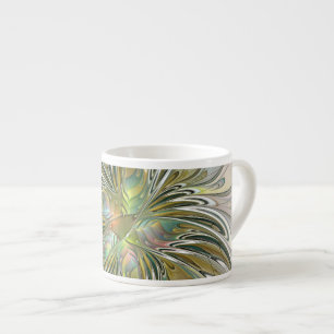 Floral Fantasy Modern Fractal Art Flower met Gold Espresso Kop