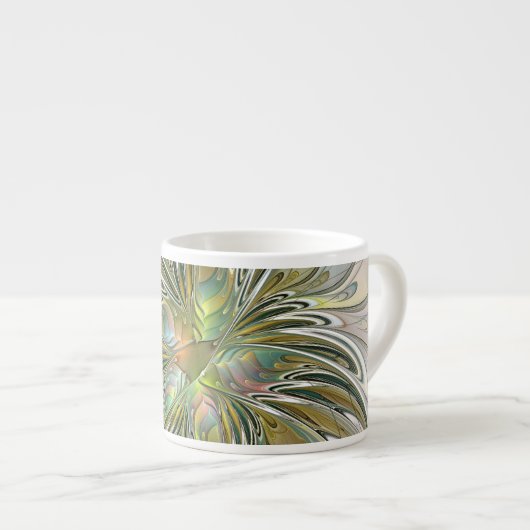Floral Fantasy Modern Fractal Art Flower met Gold Espresso Kop (Voorkant rechts)