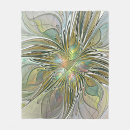 Floral Fantasy Modern Fractal Art Flower met Gold Fleece Deken