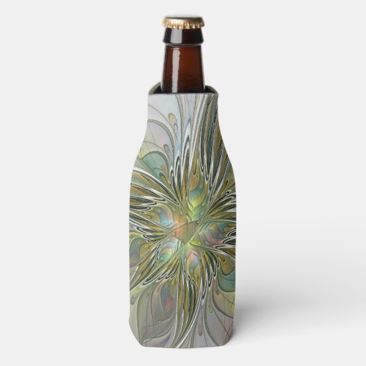 Floral Fantasy Modern Fractal Art Flower met Gold Flesjeskoeler (Fles Voorkant)