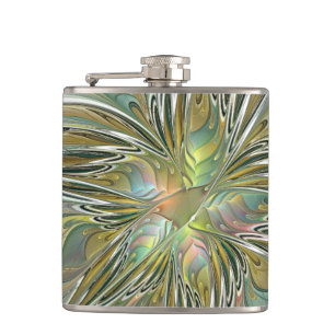 Floral Fantasy Modern Fractal Art Flower met Gold Heupfles