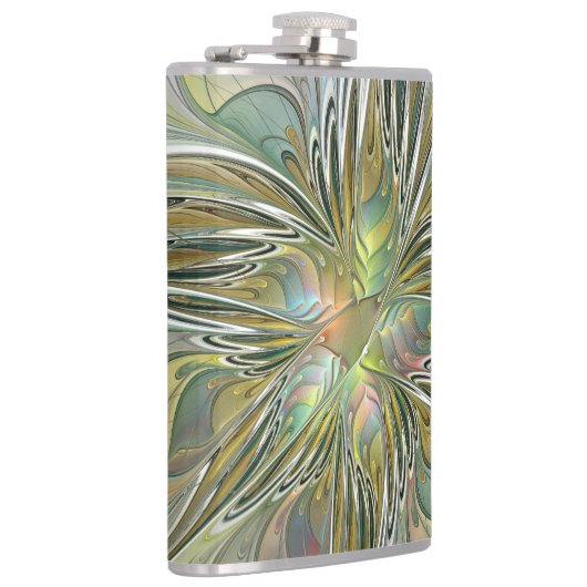 Floral Fantasy Modern Fractal Art Flower met Gold Heupfles (Rechts)