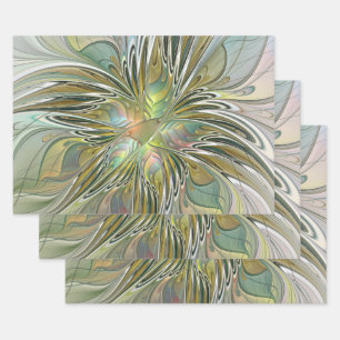 Floral Fantasy Modern Fractal Art Flower met Gold Inpakpapier Vel