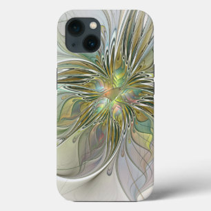 Floral Fantasy Modern Fractal Art Flower met Gold iPhone 13 Hoesje