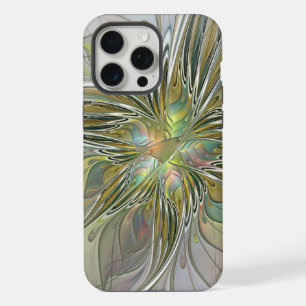 Floral Fantasy Modern Fractal Art Flower met Gold iPhone 15 Pro Max Case