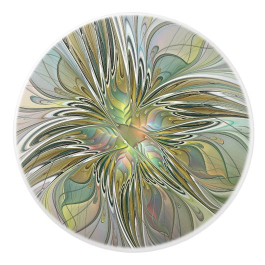 Floral Fantasy Modern Fractal Art Flower met Gold Keramische Knop (Voorkant)