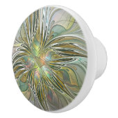 Floral Fantasy Modern Fractal Art Flower met Gold Keramische Knop (Rechts)