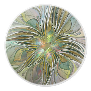 Floral Fantasy Modern Fractal Art Flower met Gold Keramische Knop