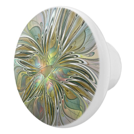 Floral Fantasy Modern Fractal Art Flower met Gold Keramische Knop (Rechts)