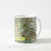 Floral Fantasy Modern Fractal Art Flower met Gold Koffiemok (Voorkant rechts)
