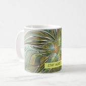 Floral Fantasy Modern Fractal Art Flower met Gold Koffiemok (Voorkant links)