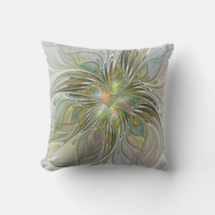 Floral Fantasy Modern Fractal Art Flower met Gold Kussen