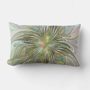 Floral Fantasy Modern Fractal Art Flower met Gold Kussen