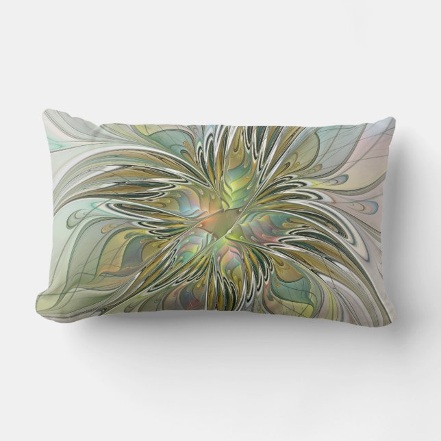 Floral Fantasy Modern Fractal Art Flower met Gold Kussen (Voorkant)