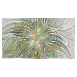 Floral Fantasy Modern Fractal Art Flower met Gold Kussensloop