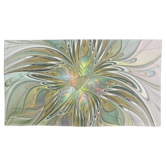 Floral Fantasy Modern Fractal Art Flower met Gold Kussensloop (Voorkant)
