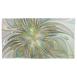 Floral Fantasy Modern Fractal Art Flower met Gold Kussensloop