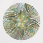 Floral Fantasy Modern Fractal Art Flower met Gold Labels (Design 1)