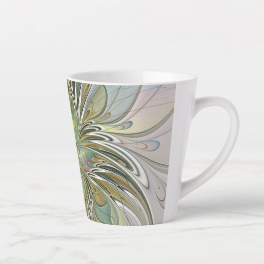Floral Fantasy Modern Fractal Art Flower met Gold Latte Mok (Rechts)