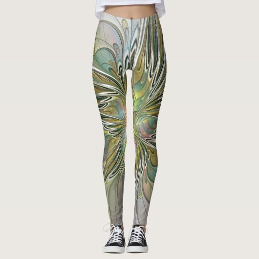 Floral Fantasy Modern Fractal Art Flower met Gold Leggings (Voorkant)