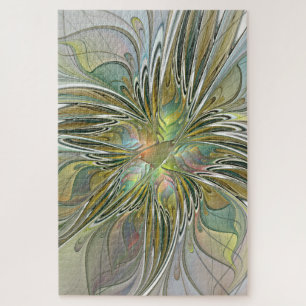 Floral Fantasy Modern Fractal Art Flower met Gold Legpuzzel