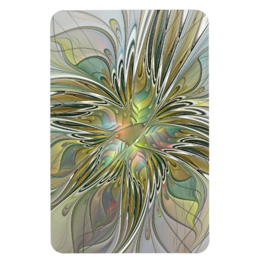 Floral Fantasy Modern Fractal Art Flower met Gold Magneet (Verticaal)