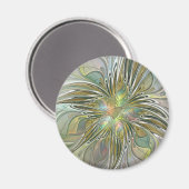 Floral Fantasy Modern Fractal Art Flower met Gold Magneet (Voorkant / Achterkant)