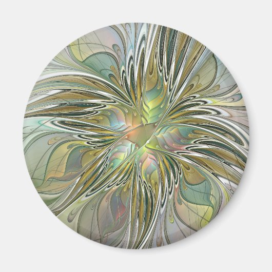 Floral Fantasy Modern Fractal Art Flower met Gold Magneet (Voorkant)